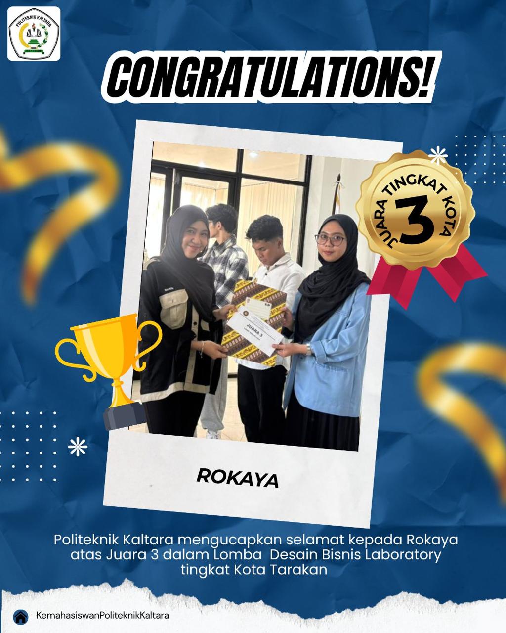 Rokaya Juara 3 Desain Bisnis Laboratory Kota Tarakan
