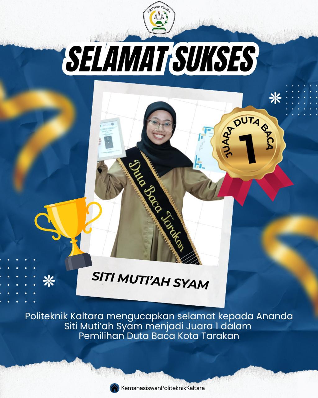 Siti Muti'ah Syam Juara 1 Duta Baca Kota Tarakan