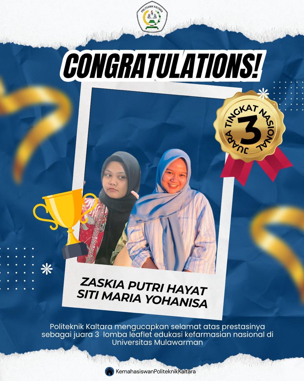 Zaskia Putri Hayat dan Siti Maria Yohanisa Juara 3 Nasional